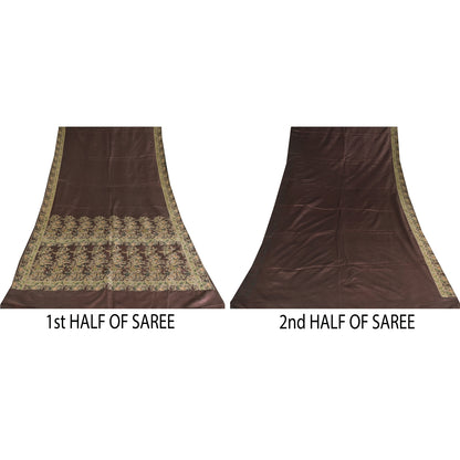 Санскритские винтажные темно-коричневые сари из чистого шелка с вышивкой 5 ярдов ткань для рукоделия из экологически чистой ткани