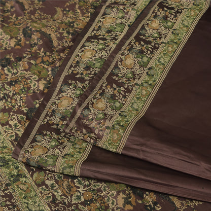 Санскритские винтажные темно-коричневые сари из чистого шелка с вышивкой 5 ярдов ткань для рукоделия из экологически чистой ткани