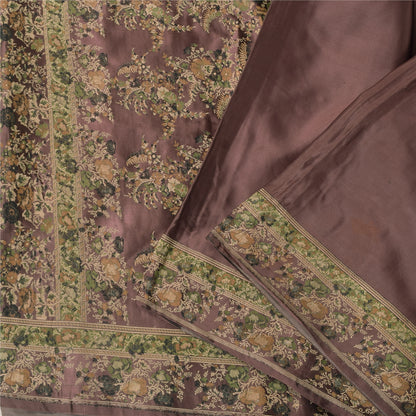 Санскритские винтажные темно-коричневые сари из чистого шелка с вышивкой 5 ярдов ткань для рукоделия из экологически чистой ткани