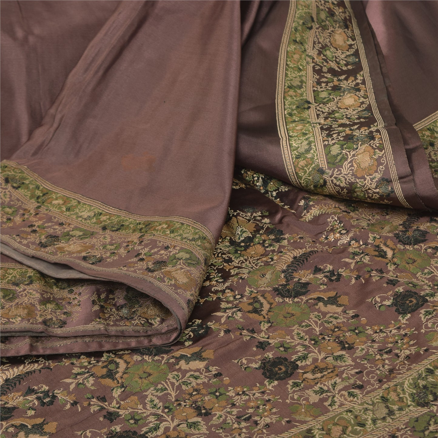 Санскритские винтажные темно-коричневые сари из чистого шелка с вышивкой 5 ярдов ткань для рукоделия из экологически чистой ткани