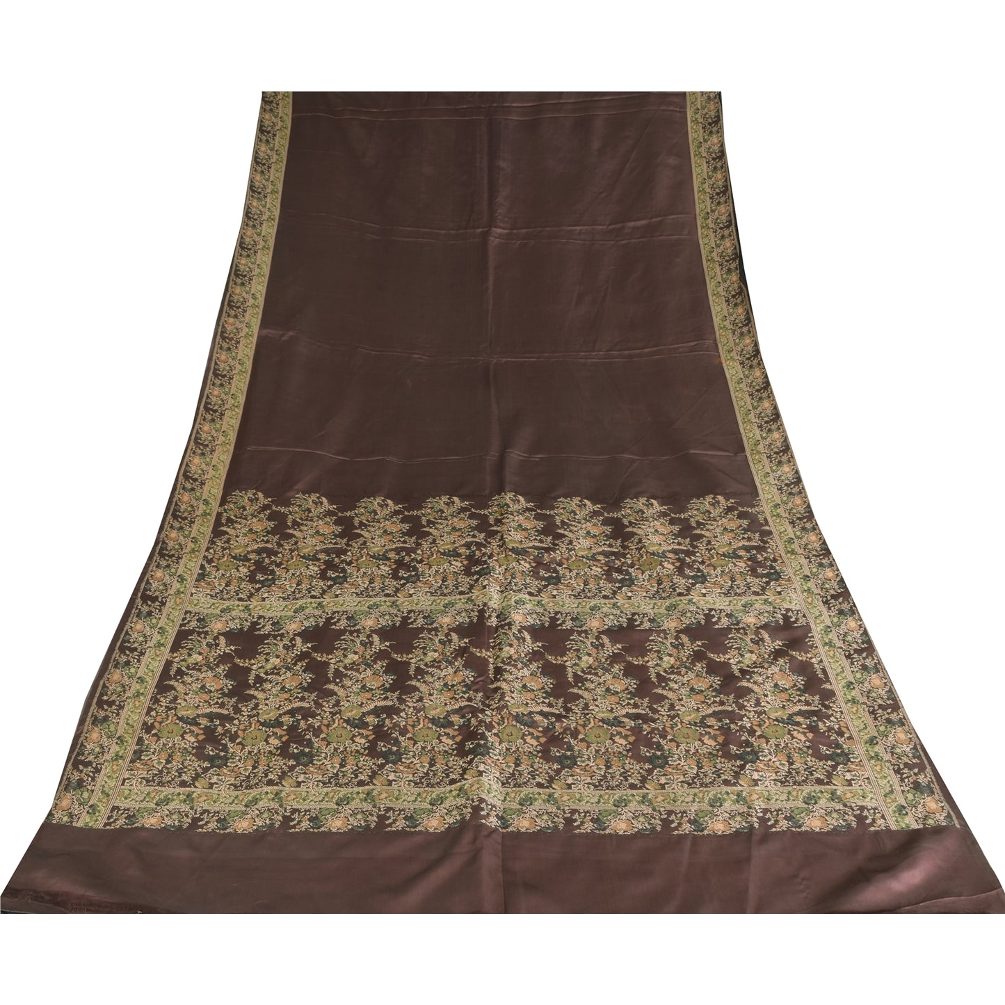 Санскритские винтажные темно-коричневые сари из чистого шелка с вышивкой 5 ярдов ткань для рукоделия из экологически чистой ткани