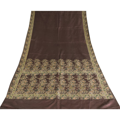 Санскритские винтажные темно-коричневые сари из чистого шелка с вышивкой 5 ярдов ткань для рукоделия из экологически чистой ткани