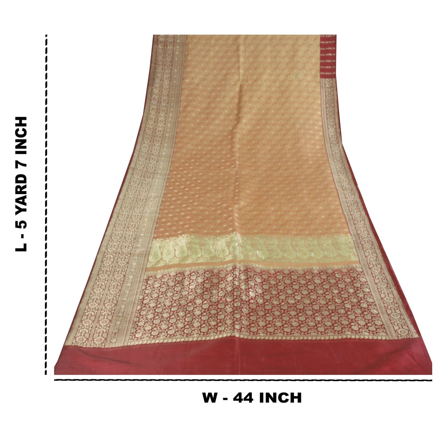 Sanskriti Vintage Peach/Red Sarees Pure Satin Silk Brocade/Banarasi Sari Sustainable Fabric