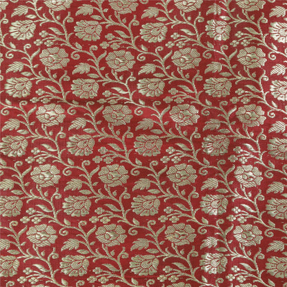 Sanskriti Vintage Peach/Red Sarees Pure Satin Silk Brocade/Banarasi Sari Sustainable Fabric