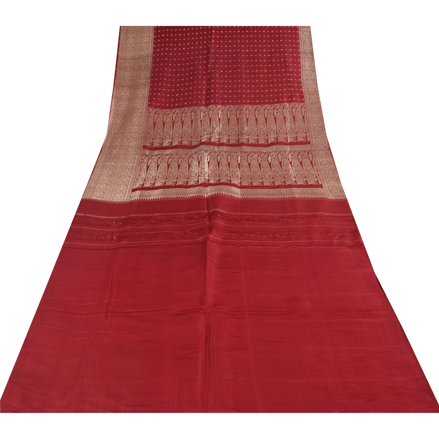 Sanskriti Vintage Red Sarees Pure Silk Brocade/Banarasi Woven Sari Craft Sustainable Fabric