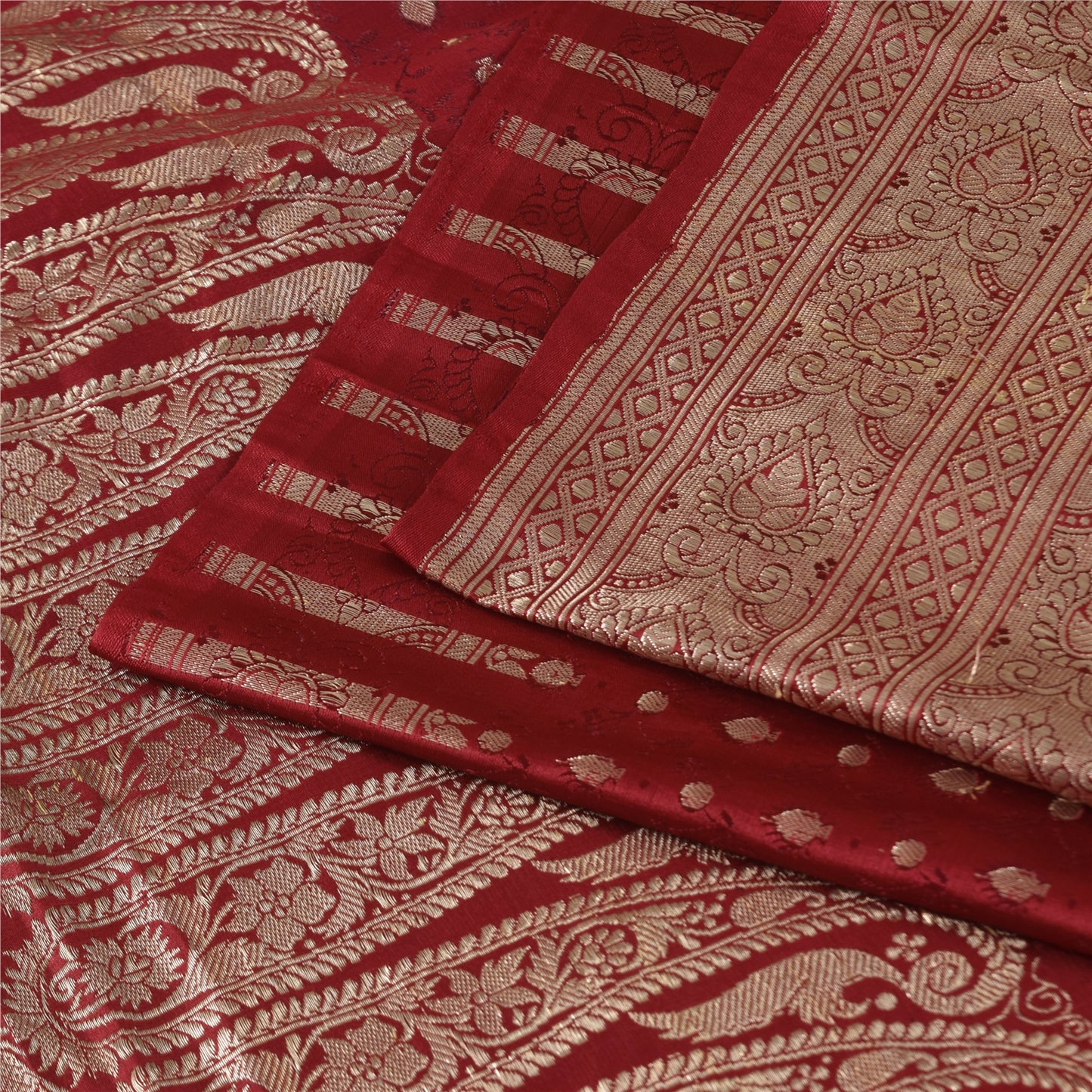 Sanskriti Vintage Red Sarees Pure Silk Brocade/Banarasi Woven Sari Craft Sustainable Fabric