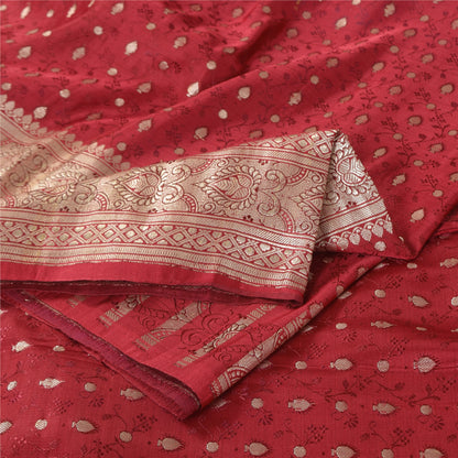 Sanskriti Vintage Red Sarees Pure Silk Brocade/Banarasi Woven Sari Craft Sustainable Fabric