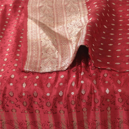 Sanskriti Vintage Red Sarees Pure Silk Brocade/Banarasi Woven Sari Craft Sustainable Fabric
