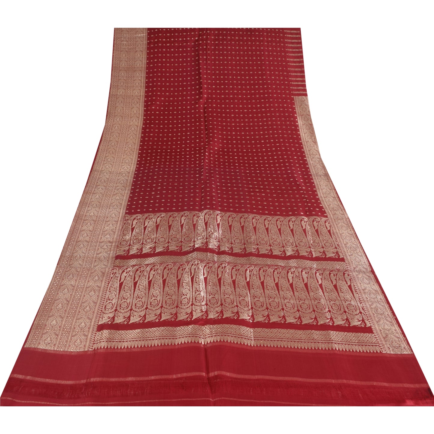 Sanskriti Vintage Red Sarees Pure Silk Brocade/Banarasi Woven Sari Craft Sustainable Fabric
