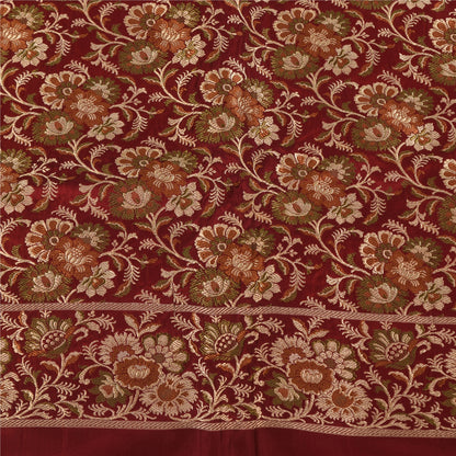 Sanskriti Vintage Sarees Green Pure Satin Silk Hand Beaded Banarasi Brocade Woven Sari Craft Fabri