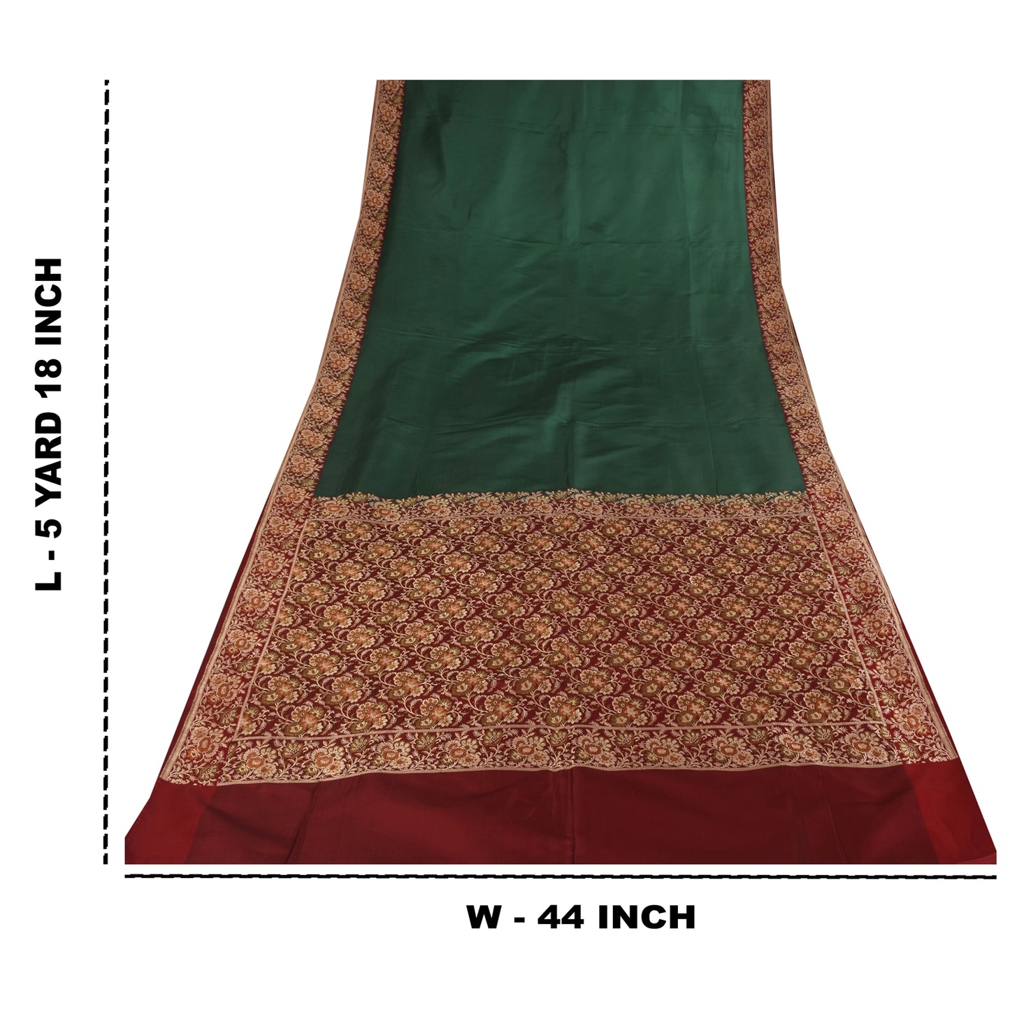 Sanskriti Vintage Sarees Green Pure Satin Silk Hand Beaded Banarasi Brocade Woven Sari Craft Fabri