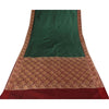 Sanskriti Vintage Sarees Green Pure Satin Silk Hand Beaded Banarasi Brocade Woven Sari Craft Fabri