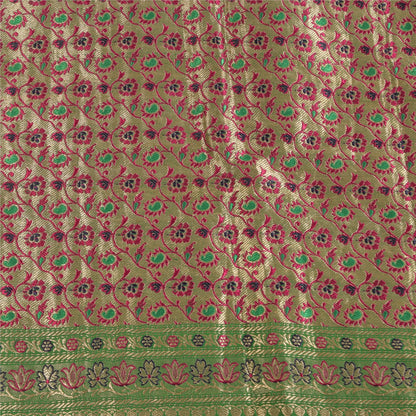 Sanskriti Vintage Pink Sarees Pure Satin Silk Brocade/Banarasi Woven Sari Sustainable Fabric