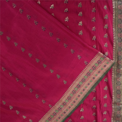 Sanskriti Vintage Pink Sarees Pure Satin Silk Brocade/Banarasi Woven Sari Sustainable Fabric