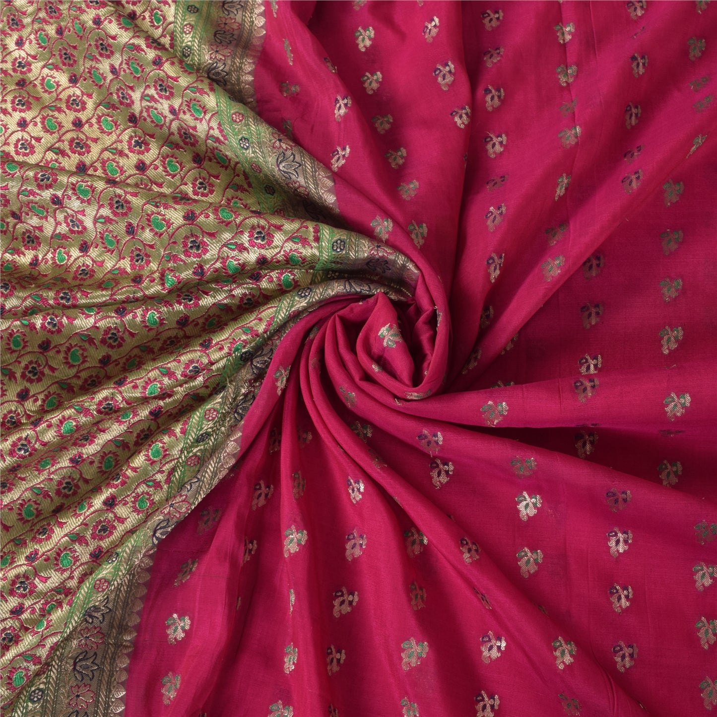 Sanskriti Vintage Pink Sarees Pure Satin Silk Brocade/Banarasi Woven Sari Sustainable Fabric