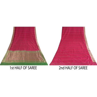 Sanskriti Vintage Pink Sarees Pure Satin Silk Brocade/Banarasi Woven Sari Sustainable Fabric