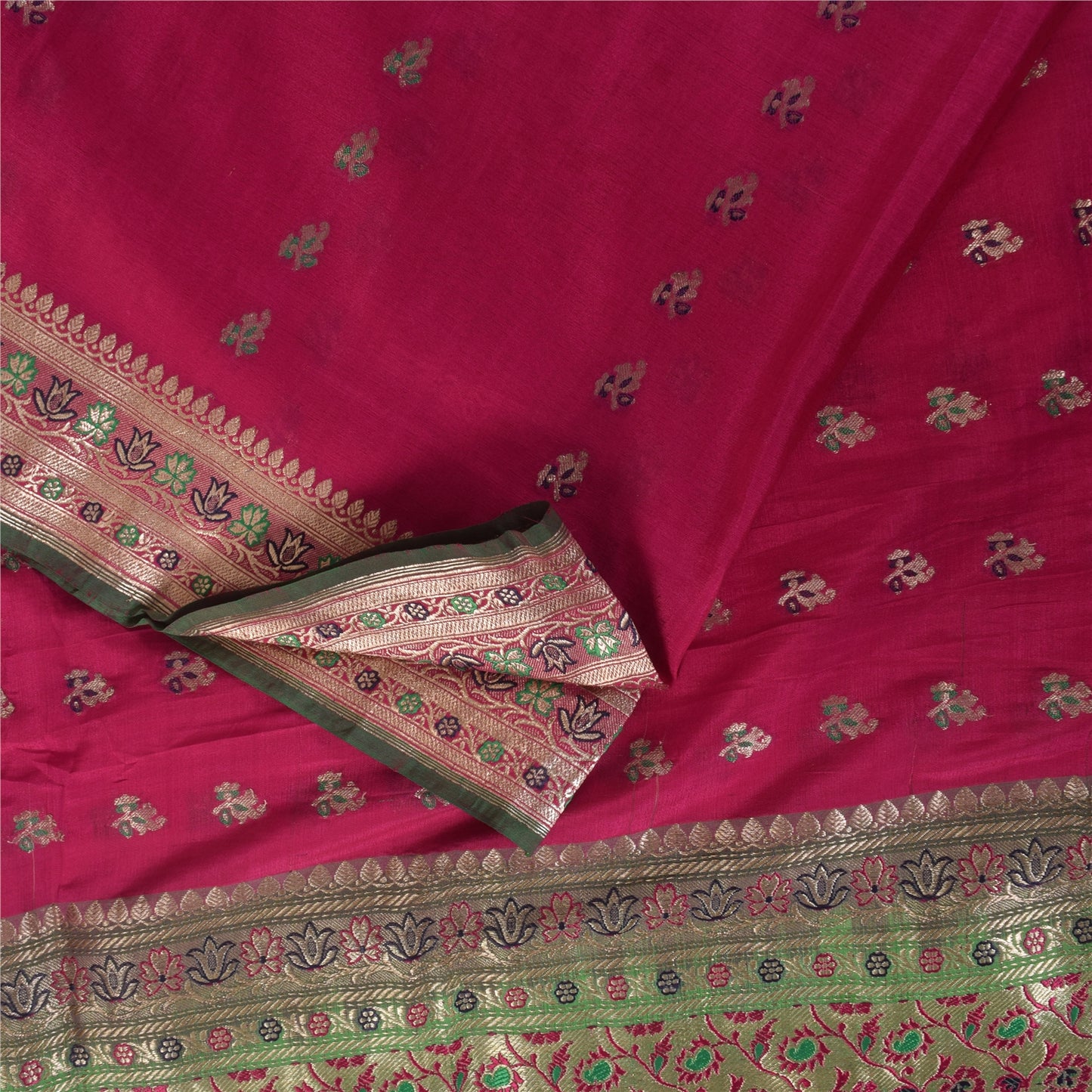 Sanskriti Vintage Pink Sarees Pure Satin Silk Brocade/Banarasi Woven Sari Sustainable Fabric