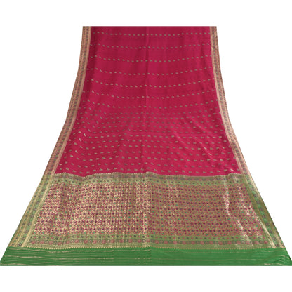 Sanskriti Vintage Pink Sarees Pure Satin Silk Brocade/Banarasi Woven Sari Sustainable Fabric