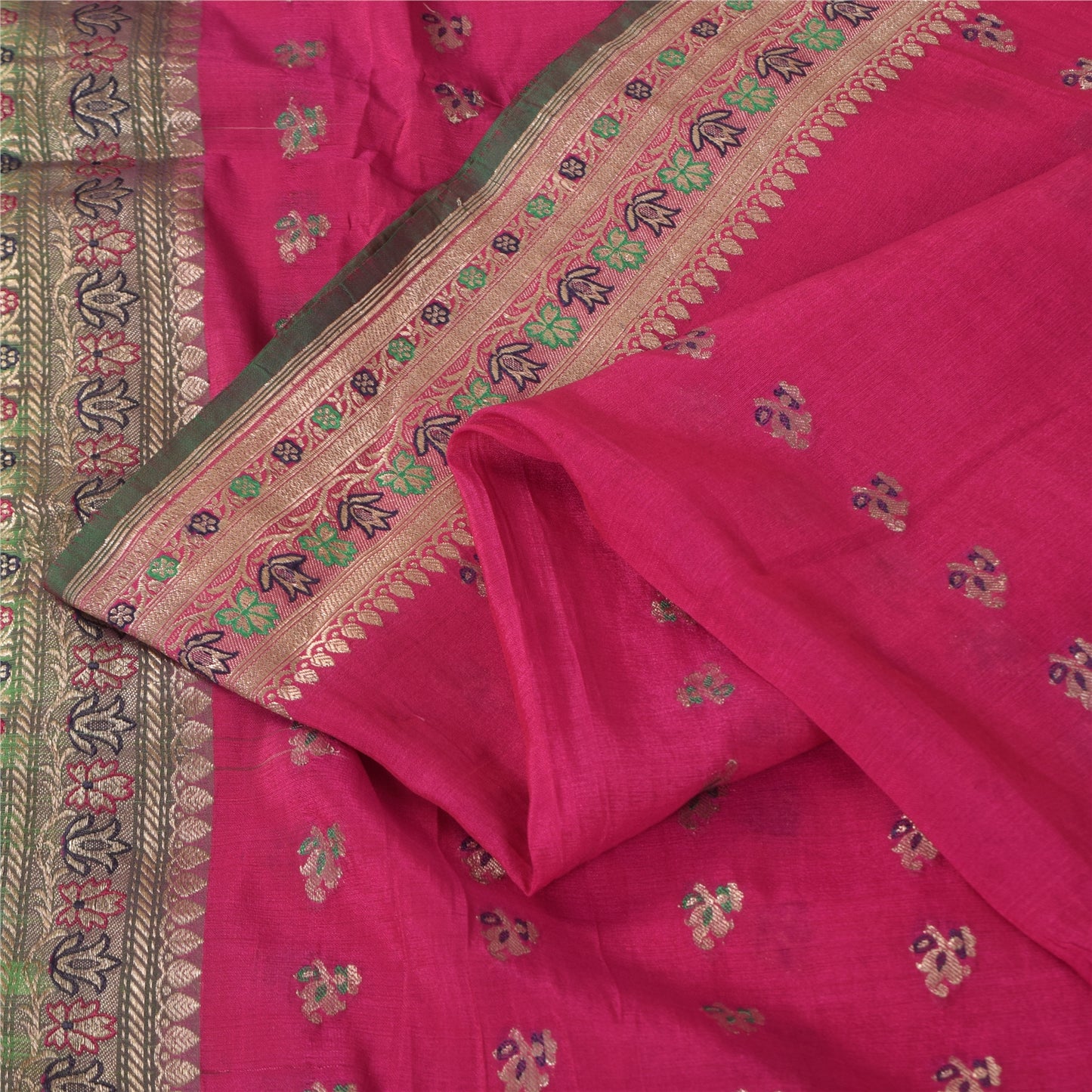 Sanskriti Vintage Pink Sarees Pure Satin Silk Brocade/Banarasi Woven Sari Sustainable Fabric