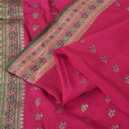 Sanskriti Vintage Pink Sarees Pure Satin Silk Brocade/Banarasi Woven Sari Sustainable Fabric