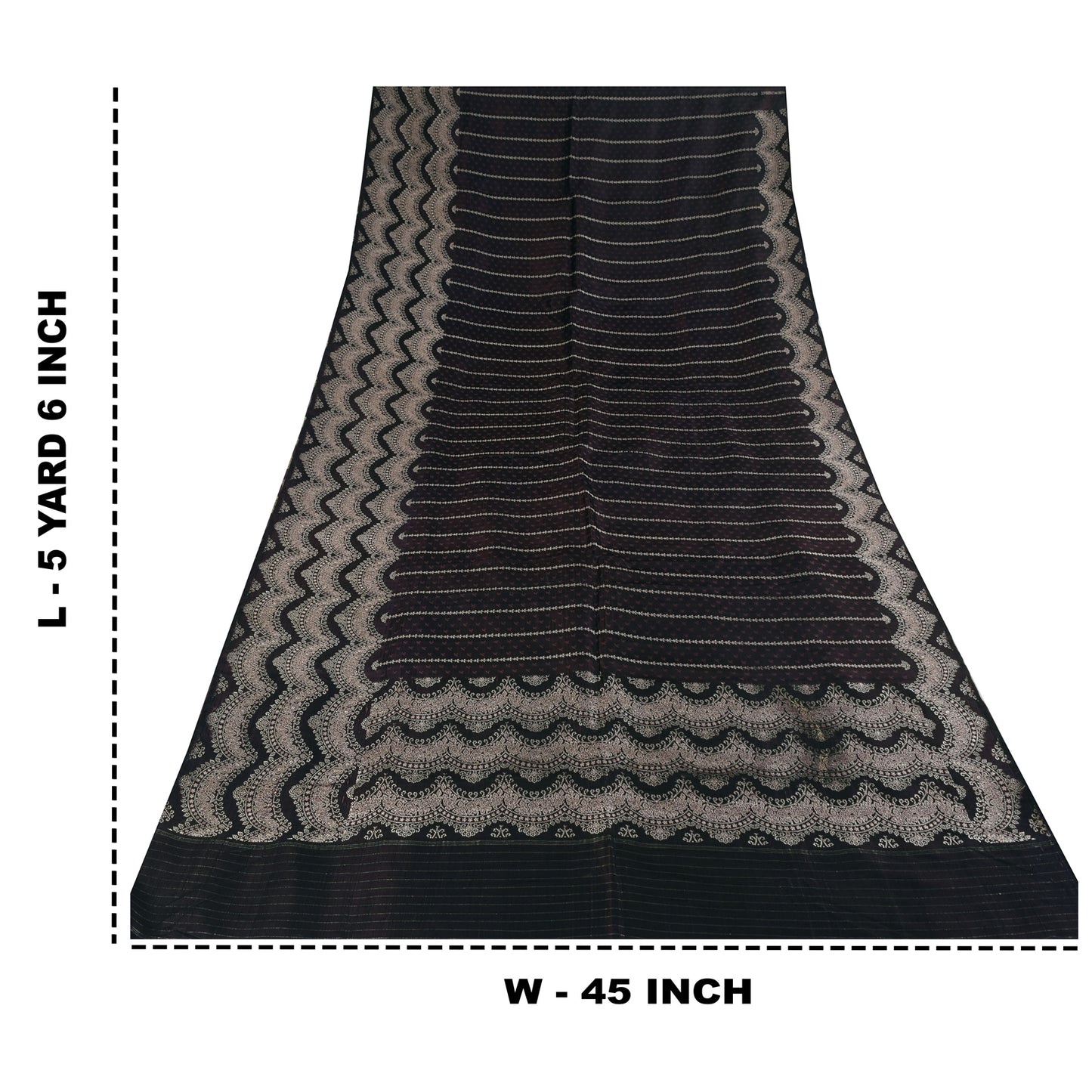 Sanskriti Vintage Black Wine Shimmer Pure Satin Silk Brocade Saree Material fabric for Craft 5.4Yards