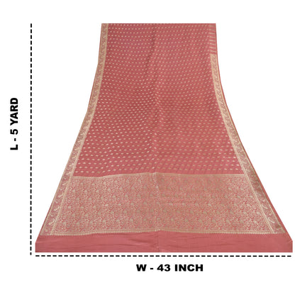 Sanskriti Vintage Pink Sarees 100% Pure Satin Silk Brocade Banarasi Zari HandWoven Sari 5yd