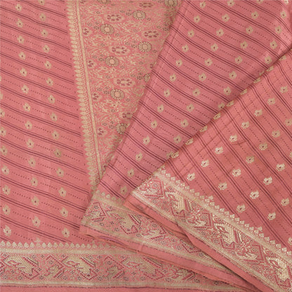 Sanskriti Vintage Pink Sarees 100% Pure Satin Silk Brocade Banarasi Zari HandWoven Sari 5yd
