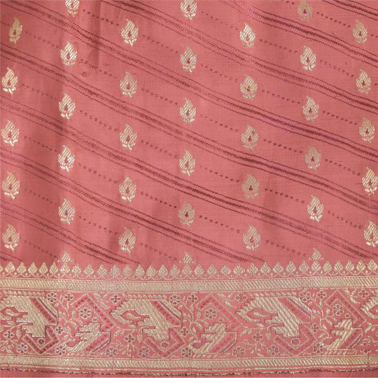 Sanskriti Vintage Pink Sarees 100% Pure Satin Silk Brocade Banarasi Zari HandWoven Sari 5yd