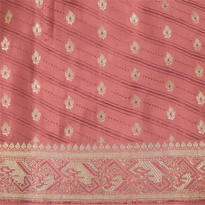 Sanskriti Vintage Pink Sarees 100% Pure Satin Silk Brocade Banarasi Zari HandWoven Sari 5yd