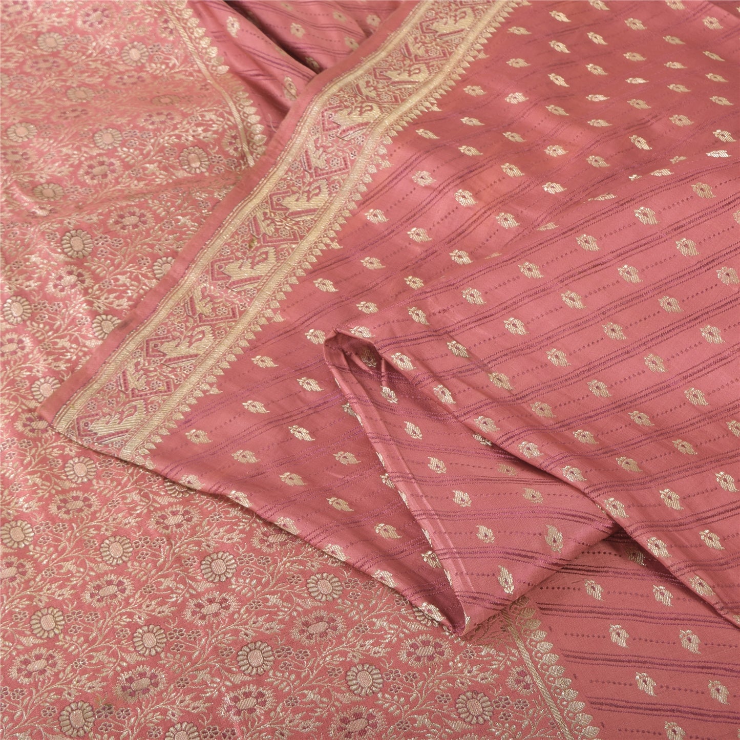 Sanskriti Vintage Light Pink Sarees Pure Satin Silk Woven Sari 5yd Craft Fabric