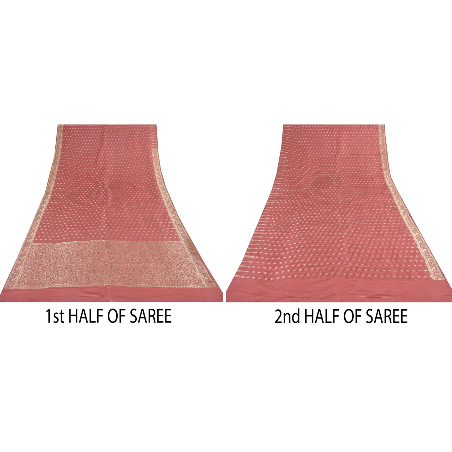 Sanskriti Vintage Pink Sarees 100% Pure Satin Silk Brocade Banarasi Zari HandWoven Sari 5yd