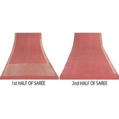 Sanskriti Vintage Pink Sarees 100% Pure Satin Silk Brocade Banarasi Zari HandWoven Sari 5yd