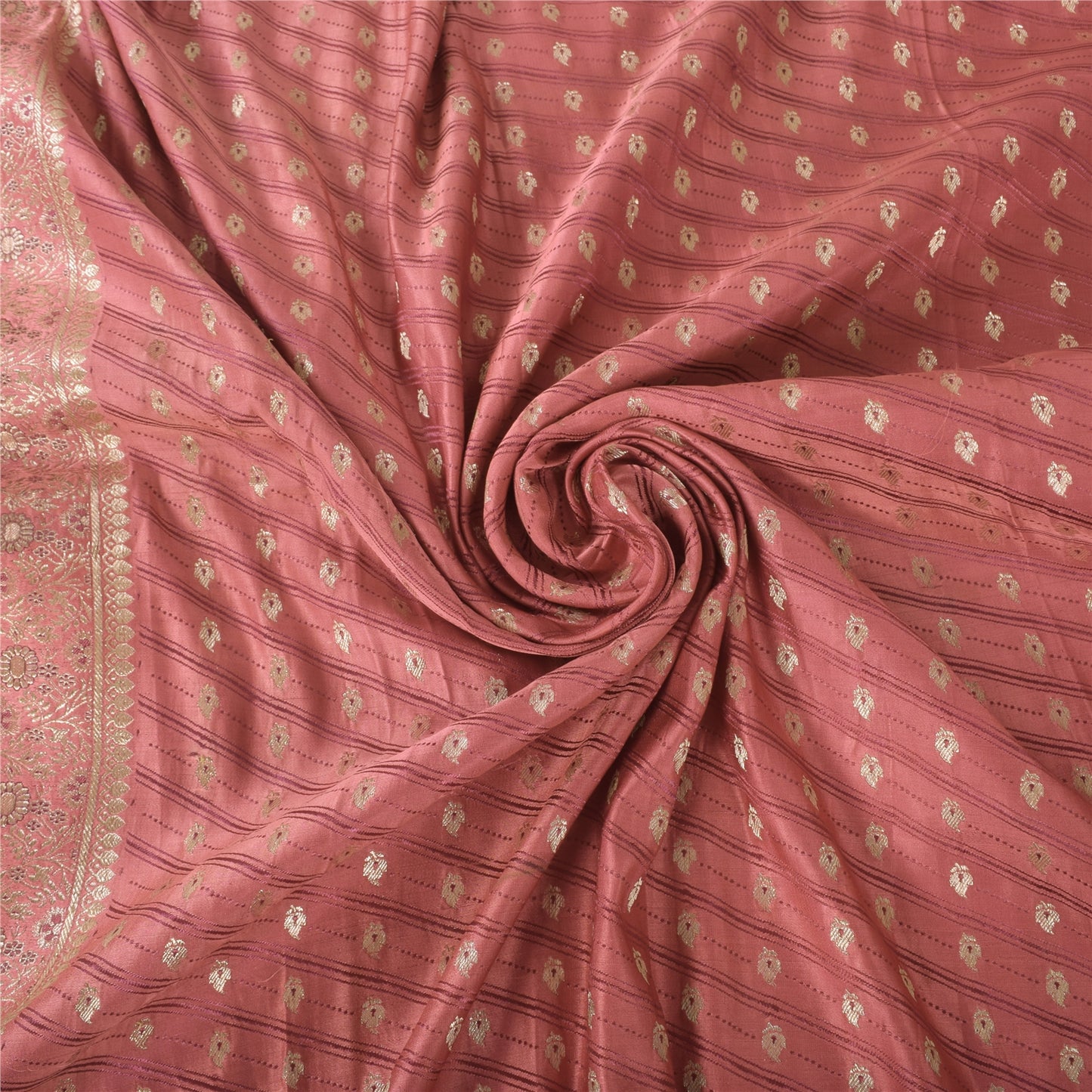 Sanskriti Vintage Pink Sarees 100% Pure Satin Silk Brocade Banarasi Zari HandWoven Sari 5yd