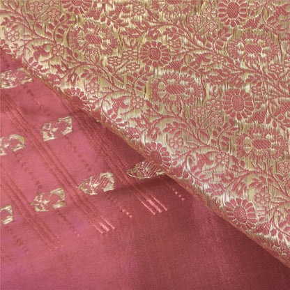 Sanskriti Vintage Pink Sarees 100% Pure Satin Silk Brocade Banarasi Zari HandWoven Sari 5yd