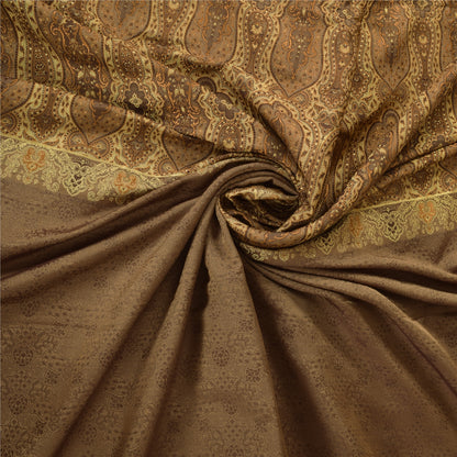 Sanskriti Vintage Brown Sarees Pure Silk Brocade/Banarasi Woven Sari 5yd Sustainable Fabric