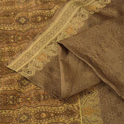 Sanskriti Vintage Brown Sarees Pure Silk Brocade/Banarasi Woven Sari 5yd Sustainable Fabric