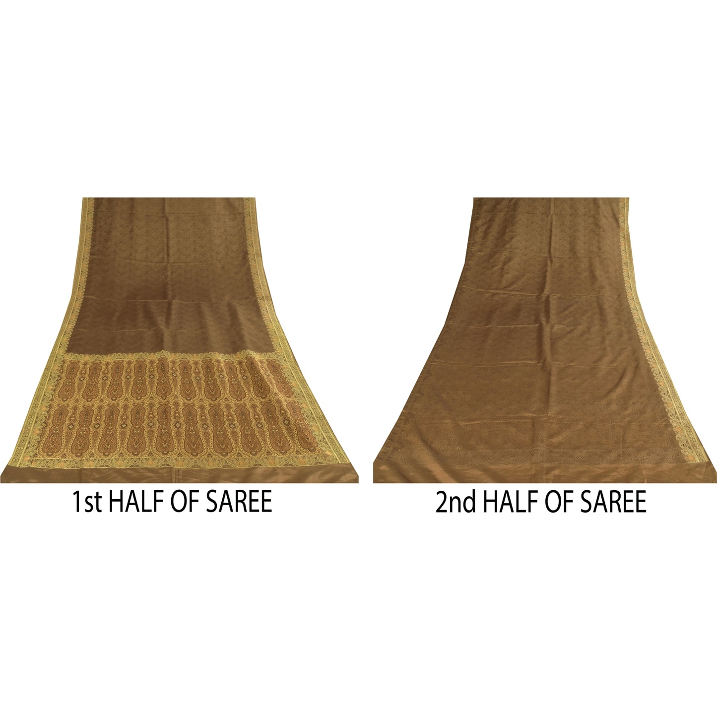 Sanskriti Vintage Brown Sarees Pure Silk Brocade/Banarasi Woven Sari 5yd Sustainable Fabric