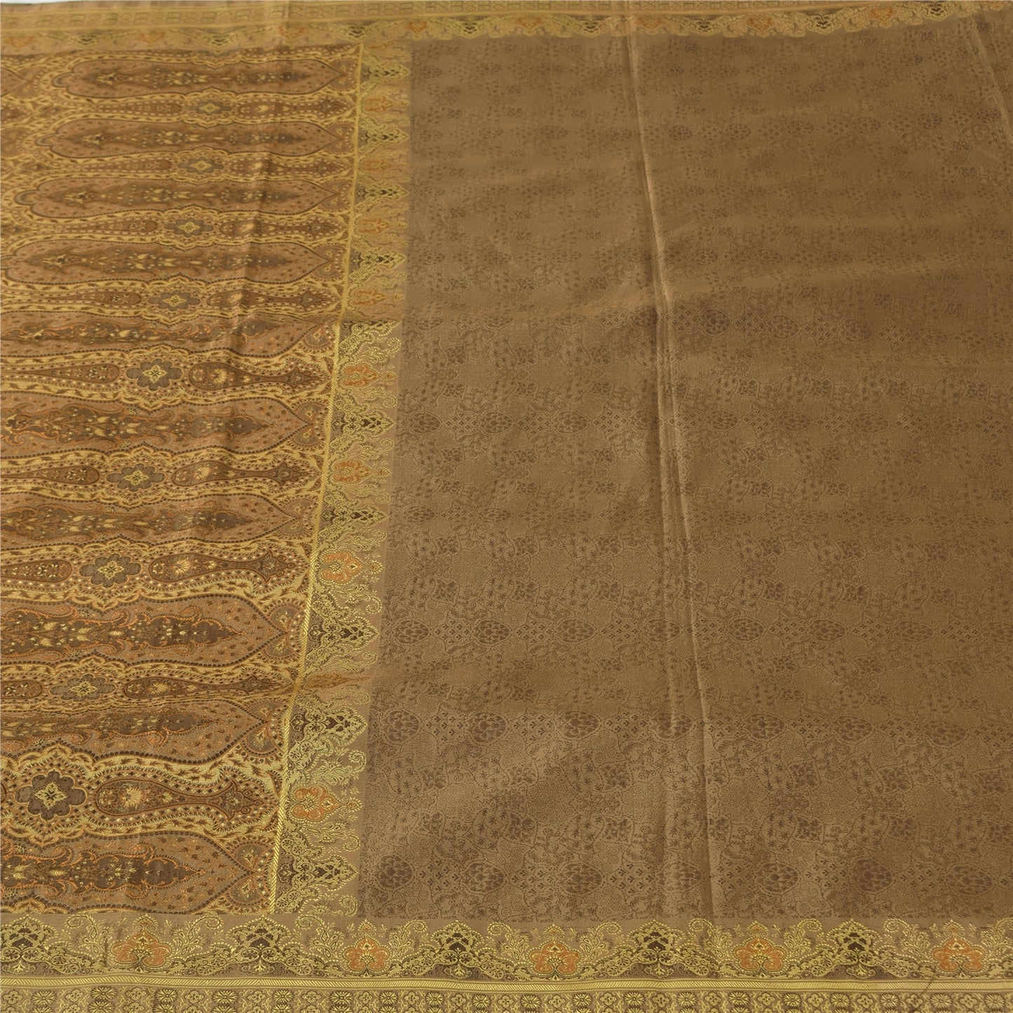Sanskriti Vintage Brown Sarees Pure Silk Brocade/Banarasi Woven Sari 5yd Sustainable Fabric