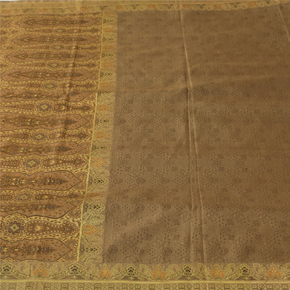 Sanskriti Vintage Brown Sarees Pure Silk Brocade/Banarasi Woven Sari 5yd Sustainable Fabric