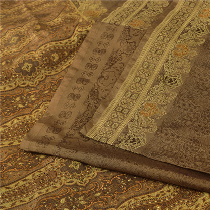 Sanskriti Vintage Brown Sarees Pure Silk Brocade/Banarasi Woven Sari 5yd Sustainable Fabric