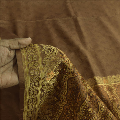 Sanskriti Vintage Brown Sarees Pure Silk Brocade/Banarasi Woven Sari 5yd Sustainable Fabric