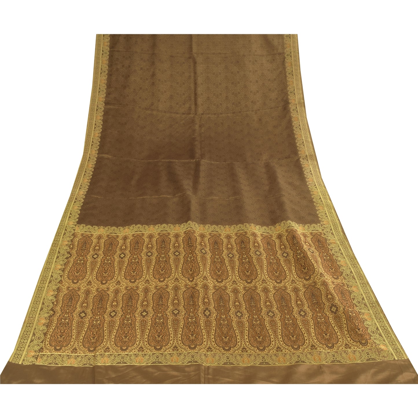 Sanskriti Vintage Brown Sarees Pure Silk Brocade/Banarasi Woven Sari 5yd Sustainable Fabric