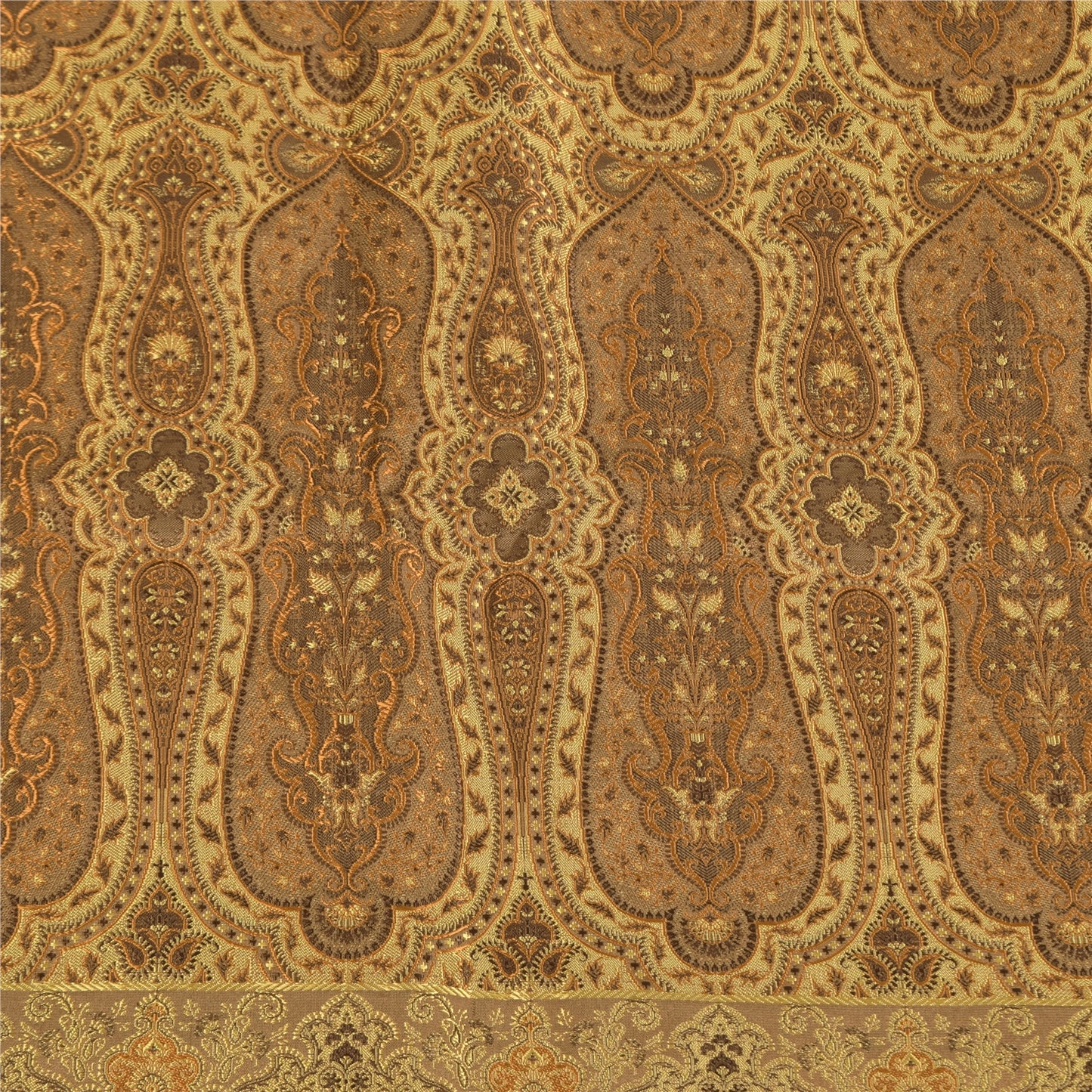 Sanskriti Vintage Brown Sarees Pure Silk Brocade/Banarasi Woven Sari 5yd Sustainable Fabric