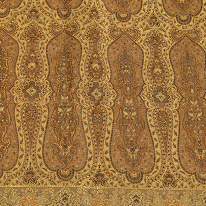 Sanskriti Vintage Brown Sarees Pure Silk Brocade/Banarasi Woven Sari 5yd Sustainable Fabric