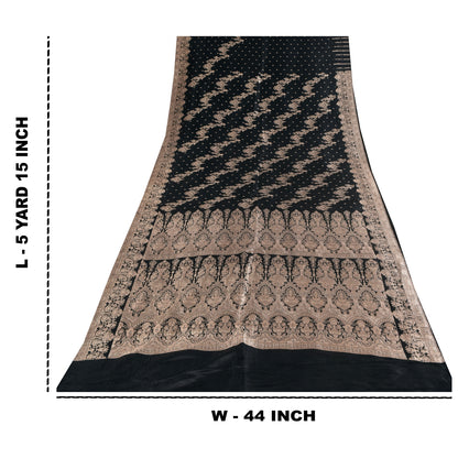 Sanskriti Vintage Black Sarees Pure Satin Silk  Banarasi Brocade Zari Woven Sari Craft Sustainable Fabric