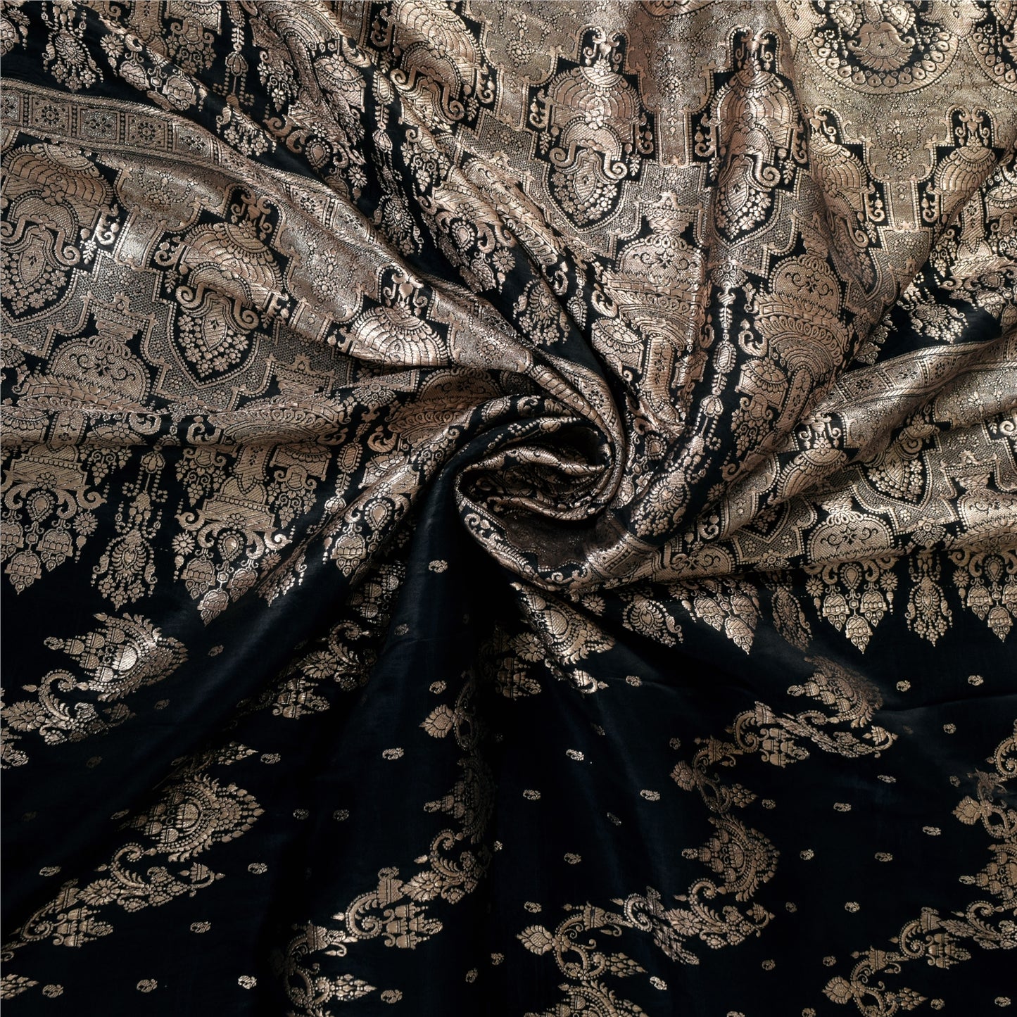 Sanskriti Vintage Black Sarees Pure Satin Silk  Banarasi Brocade Zari Woven Sari Craft Sustainable Fabric