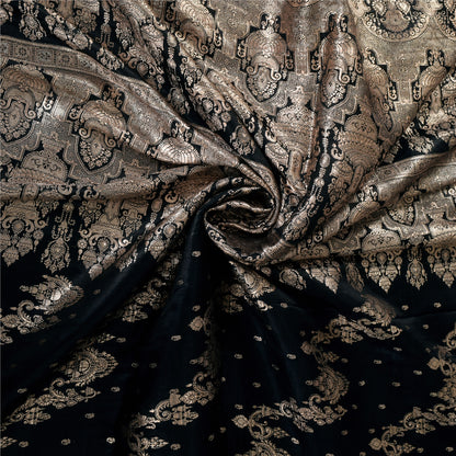 Sanskriti Vintage Black Sarees Pure Satin Silk  Banarasi Brocade Zari Woven Sari Craft Sustainable Fabric