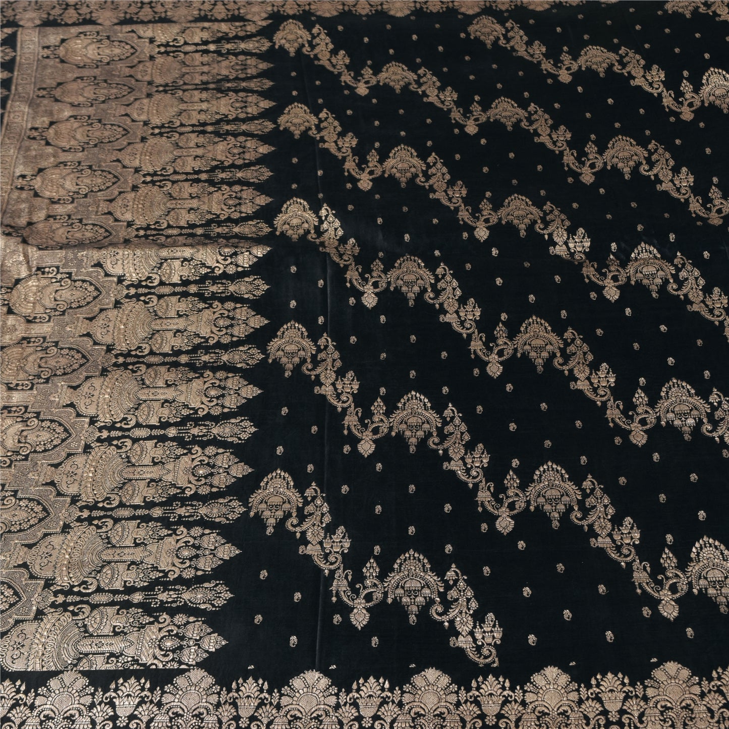 Sanskriti Vintage Black Sarees Pure Satin Silk  Banarasi Brocade Zari Woven Sari Craft Sustainable Fabric