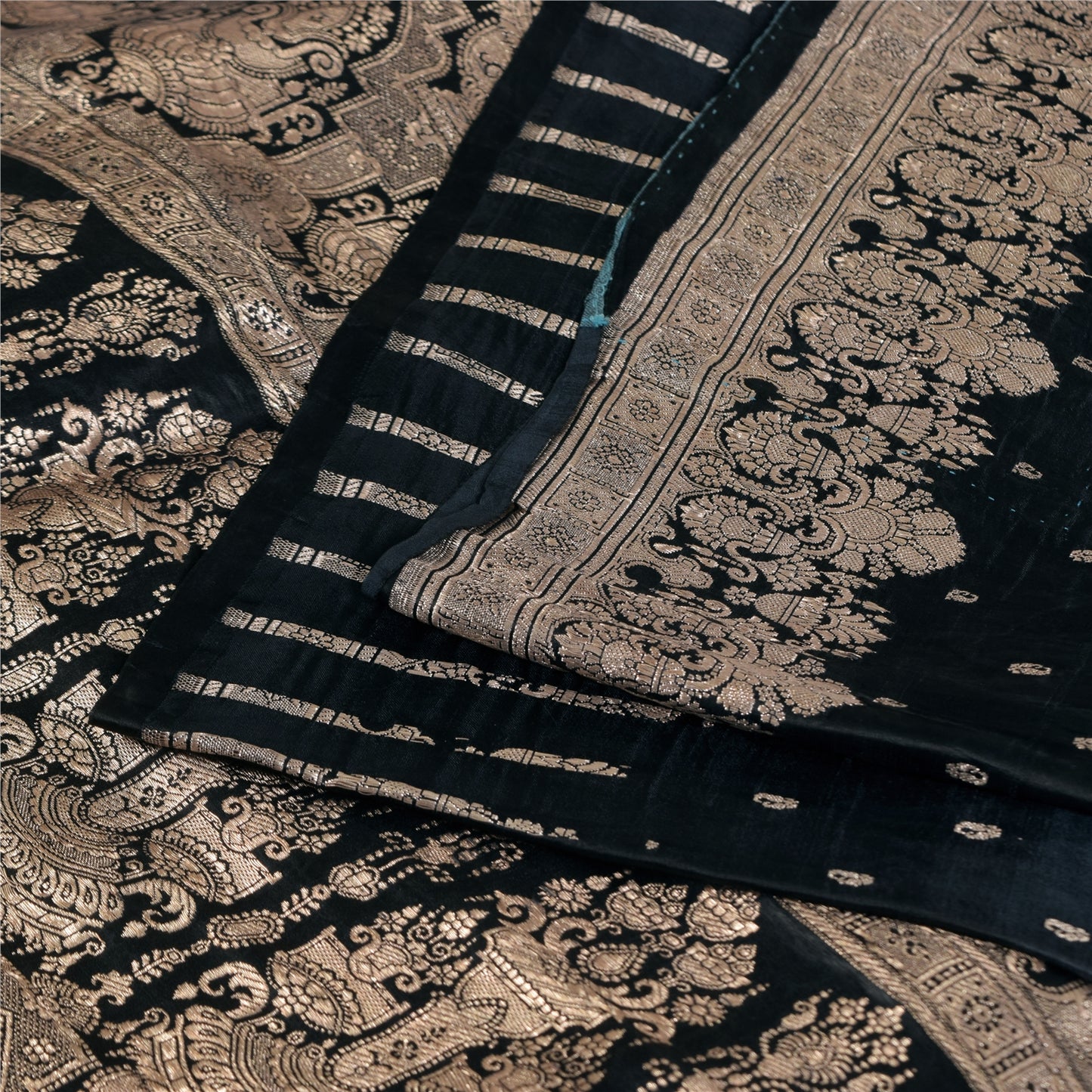 Sanskriti Vintage Black Sarees Pure Satin Silk  Banarasi Brocade Zari Woven Sari Craft Sustainable Fabric