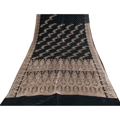 Sanskriti Vintage Black Sarees Pure Satin Silk  Banarasi Brocade Zari Woven Sari Craft Sustainable Fabric